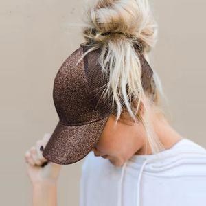 Sterling Glittered Ponytail Baseball Caps™ Curved Brim Glitter Opening