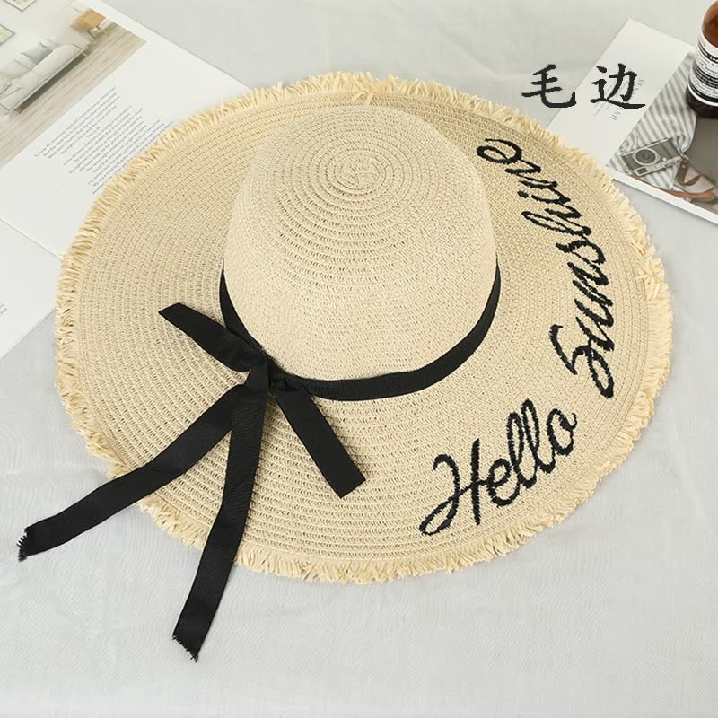 Sterling BiggieHat™ Wide Brim Straw Sun Hat Ribbon Detail