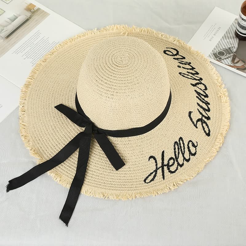 Sterling BiggieHat™ Wide Brim Straw Sun Hat Ribbon Detail