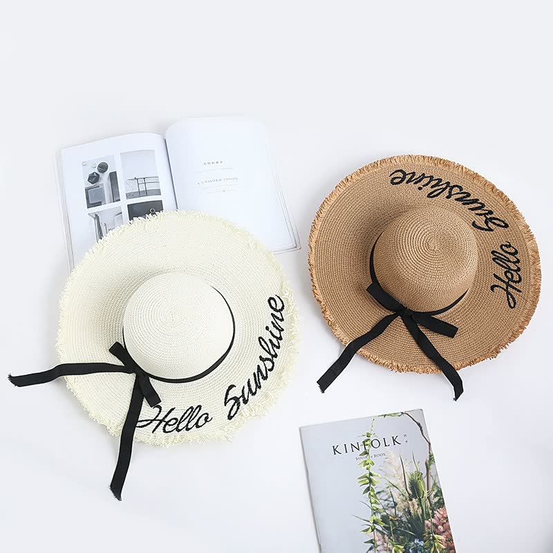 Sterling BiggieHat™ Wide Brim Straw Sun Hat Ribbon Detail
