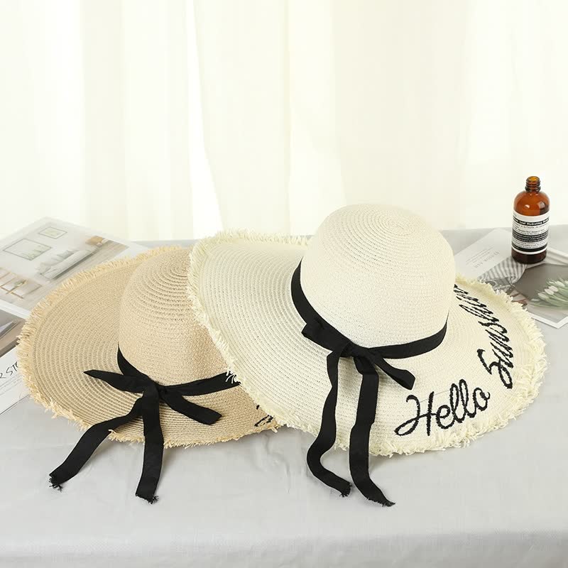 Sterling BiggieHat™ Wide Brim Straw Sun Hat Ribbon Detail