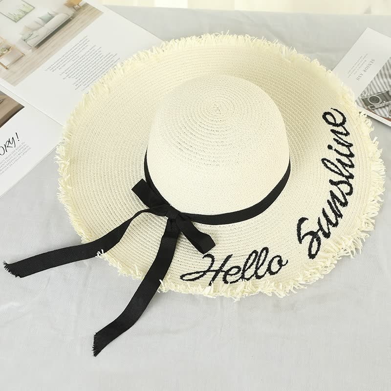 Sterling BiggieHat™ Wide Brim Straw Sun Hat Ribbon Detail