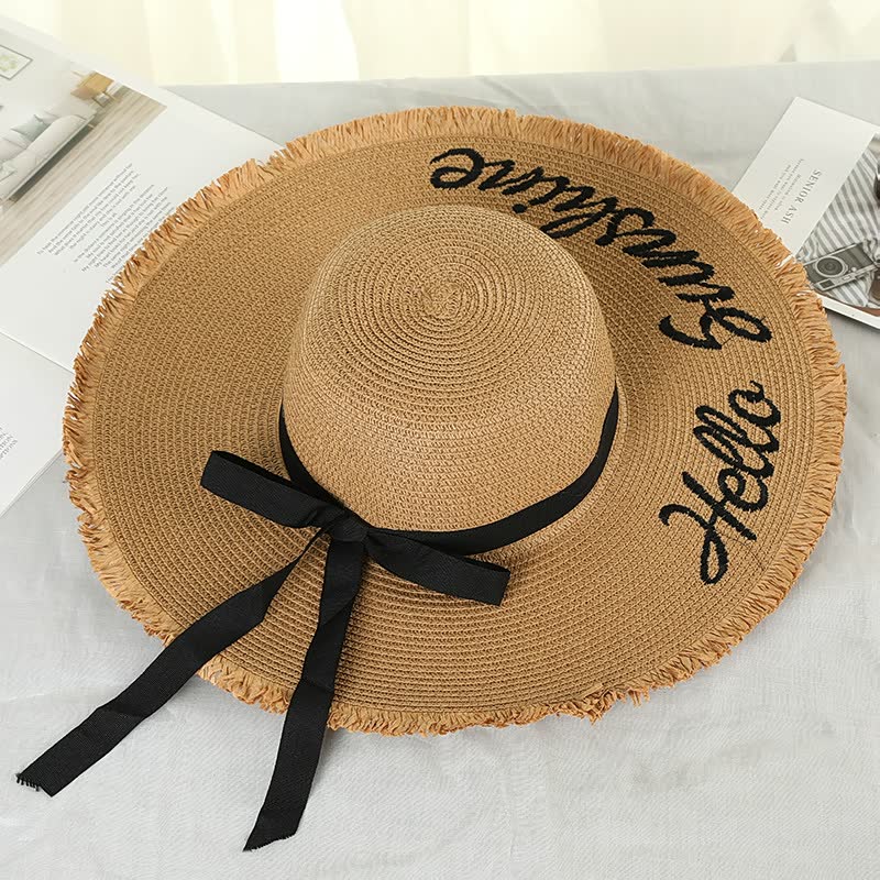 Sterling BiggieHat™ Wide Brim Straw Sun Hat Ribbon Detail