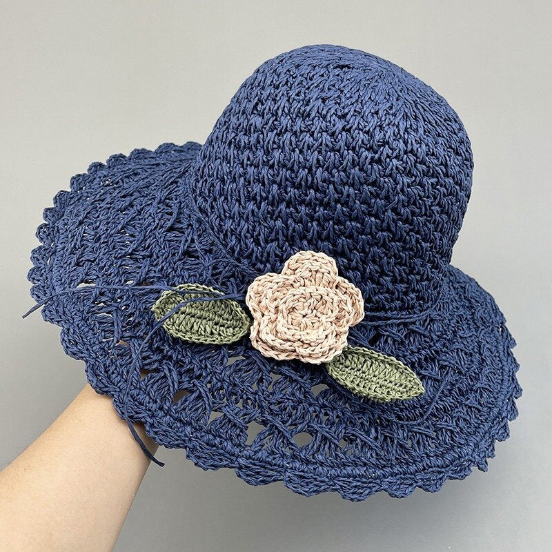 Sterling Elegant Crochet™ Straw Hat with Ruffle Detail Wide Brim