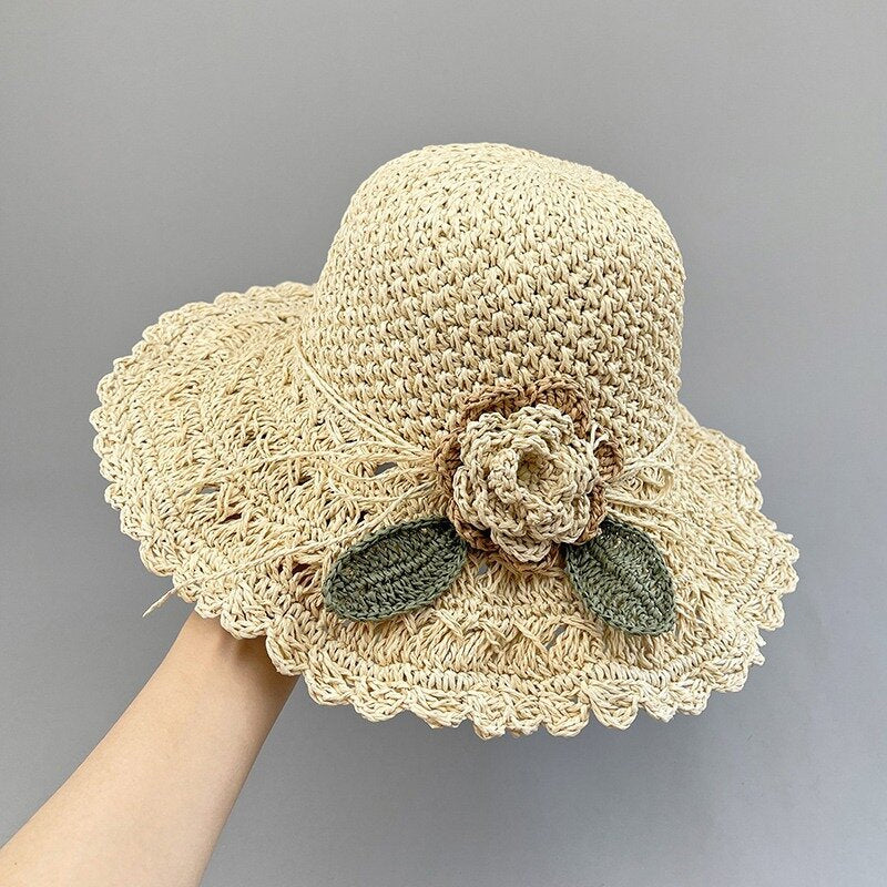 Sterling Elegant Crochet™ Straw Hat with Ruffle Detail Wide Brim
