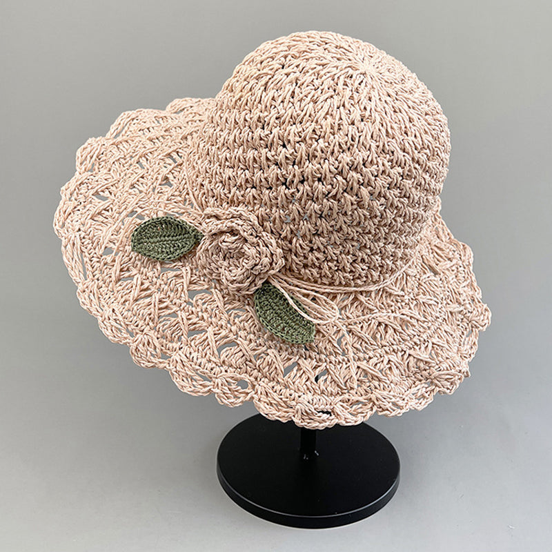 Sterling Elegant Crochet™ Straw Hat with Ruffle Detail Wide Brim