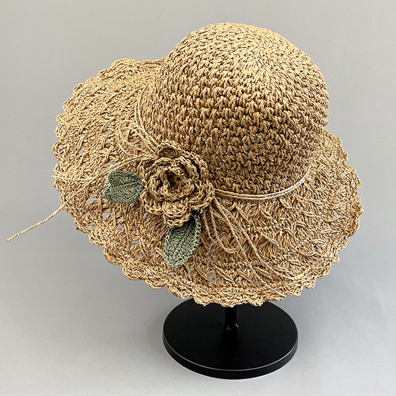 Sterling Elegant Crochet™ Straw Hat with Ruffle Detail Wide Brim