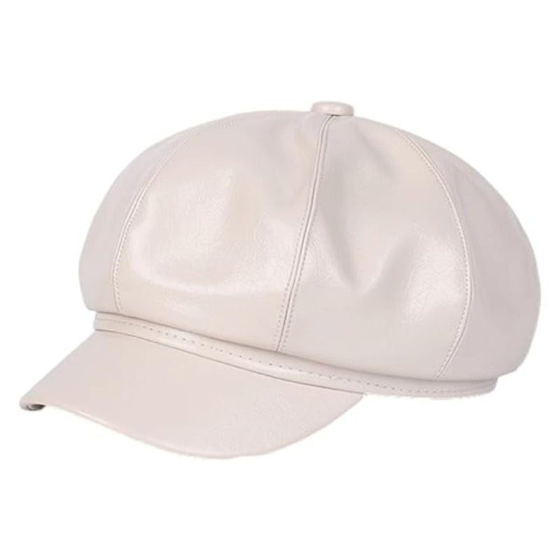 Sterling Sophie Stylish Leather Beret™ Round Faux Leather Tab