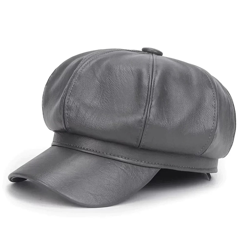 Sterling Sophie Stylish Leather Beret™ Round Faux Leather Tab