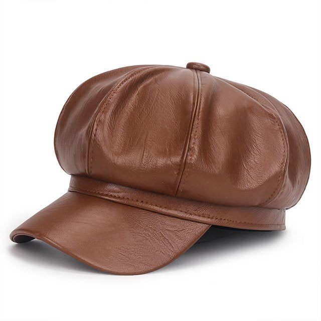 Sterling Sophie Stylish Leather Beret™ Round Faux Leather Tab