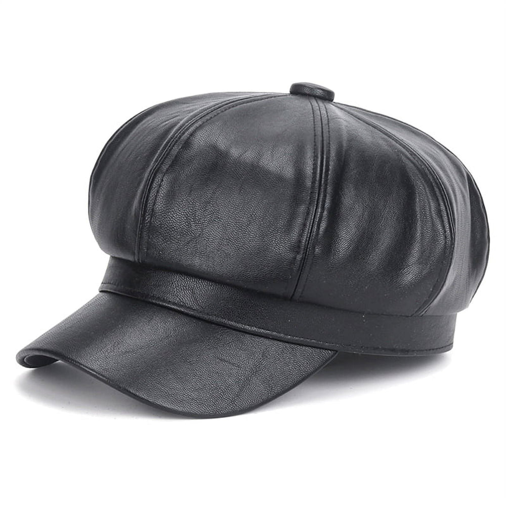Sterling Sophie Stylish Leather Beret™ Round Faux Leather Tab