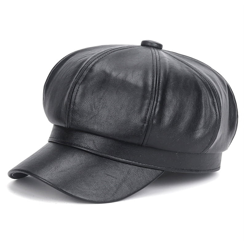 Sterling Sophie Stylish Leather Beret™ Round Faux Leather Tab