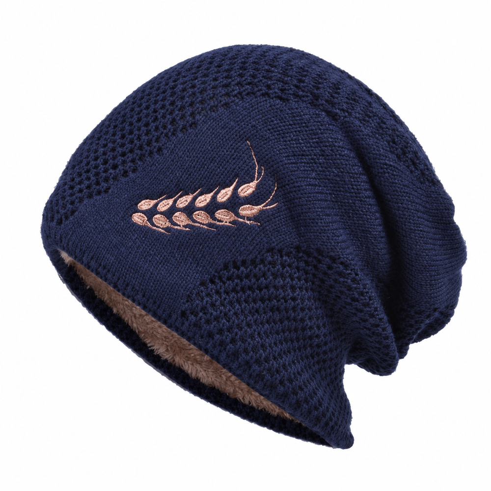 Sterling wheat-detail knit winter hat in navy blue; hat only