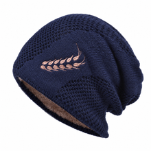 Sterling wheat-detail knit winter hat in navy blue; hat only