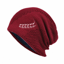 Sterling wheat-detail knit winter hat in wine red; hat only