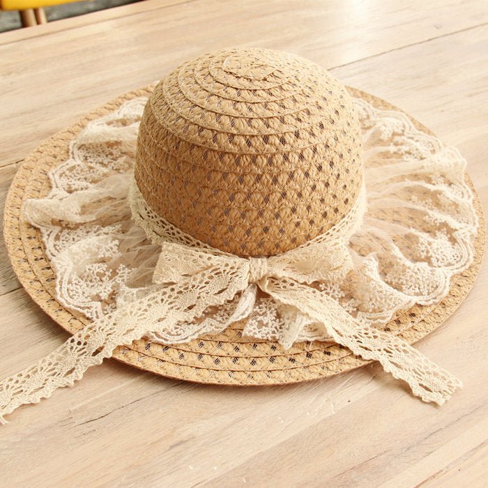 Sterling Lace Bow™ Wide Brim Straw Hat Ribbon Detail