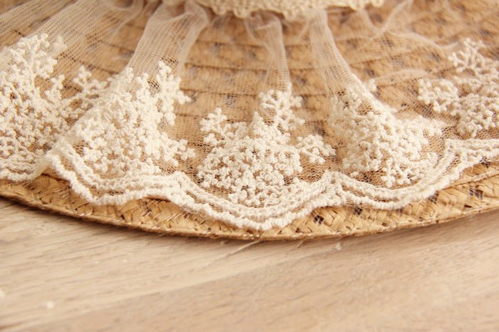 Sterling Lace Bow™ Wide Brim Straw Hat Ribbon Detail