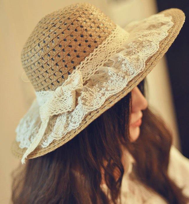 Sterling Lace Bow™ Wide Brim Straw Hat Ribbon Detail