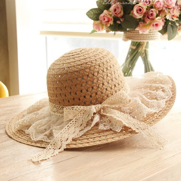 Sterling Lace Bow™ Wide Brim Straw Hat Ribbon Detail